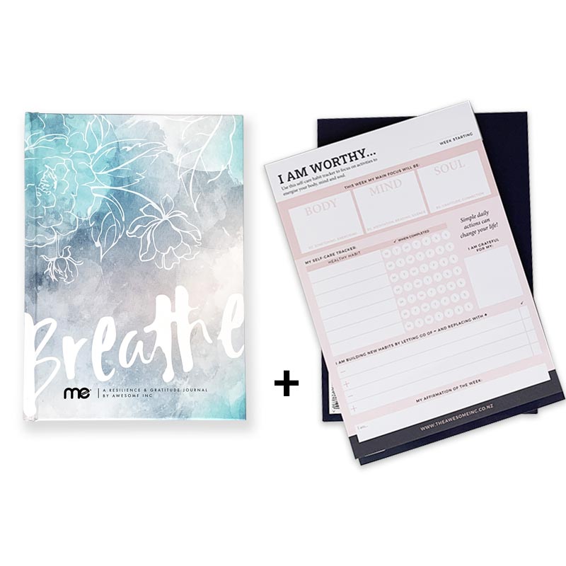 Breathe gratitude journal bundle with I am worthy mindset notepad 